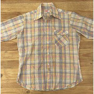 Vintage Levi's Mens L Pastel Plaid Short Sleeve Button Up Shirt Single Stitch